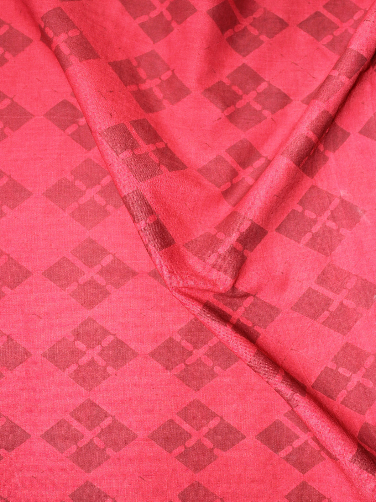Light Red Maroon Hand Block Printed Cotton Cambric Fabric Per Meter - F0916461