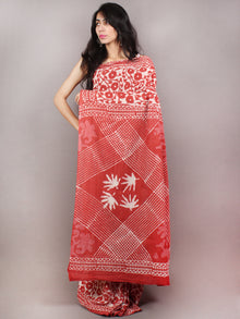 Red Beige Hand Block Printed in Natural Colors Cotton Mul Saree - S03170753