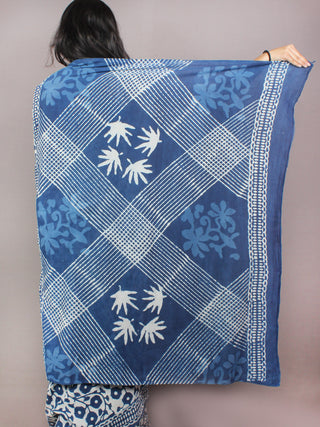 Indigo Ivory Dabu Cotton Hand Block Printed Saree - S03170754