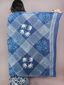 Indigo Ivory Dabu Cotton Hand Block Printed Saree - S03170754