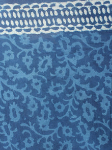 Indigo Ivory Dabu Cotton Hand Block Printed Saree - S03170754