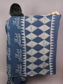 Indigo Beige Cotton Hand Block Printed Saree With faded texture in Natural Colors - S03170757