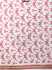 White Orange Red Grey Hand Block Printed Cotton Suit-Salwar Fabric With Chiffon Dupatta - S1628076