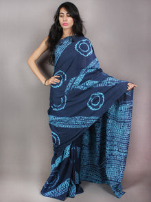 Indigo Sky Blue Shibori Dyed Cotton Mul Saree  - S03170760