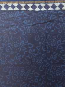 Indigo Beige Hand Block Printed in Natural Colors Chanderi Saree - S03170762