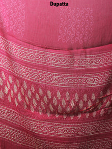 Rose Pink Beige Hand Block Printed Cotton Suit-Salwar Fabric With Chiffon Dupatta - S1628077