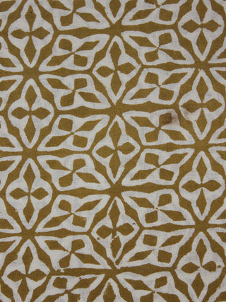 Asparagus Green White Hand Block Printed Cotton Cambric Fabric Per Meter - F0916429