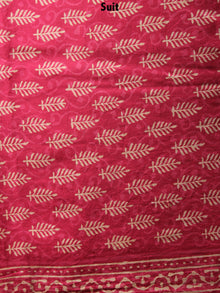 Rose Pink Beige Hand Block Printed Cotton Suit-Salwar Fabric With Chiffon Dupatta - S1628077