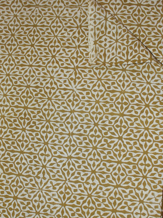 Asparagus Green White Hand Block Printed Cotton Cambric Fabric Per Meter - F0916429