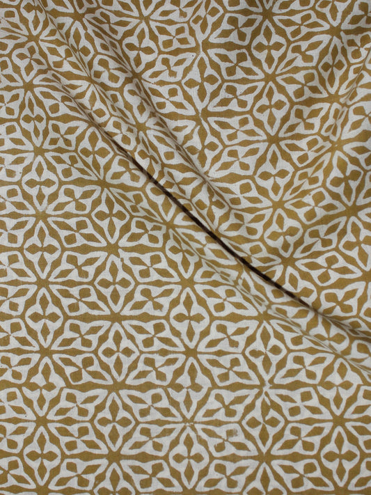 Asparagus Green White Hand Block Printed Cotton Cambric Fabric Per Meter - F0916429
