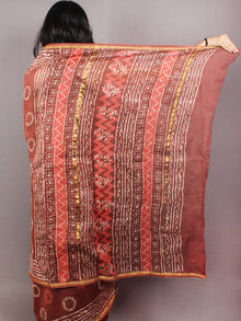 Sepia Brown Ivory Red Hand Block Printed in Natural Colors Chanderi Saree - S03170770