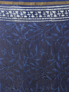 Indigo Ivory Blue Hand Block Printed in Natural Colors Chanderi Saree - S03170771