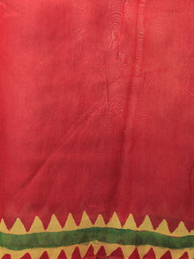 Red Yellow Green Hand Block Printed in Natural Colors Chnderi Saree - S03170772