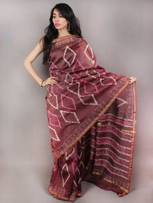 Sepia Brown Beige Pink Hand Block Printed in Natural Colors Chanderi Saree - S03170773