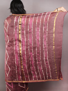 Sepia Brown Beige Pink Hand Block Printed in Natural Colors Chanderi Saree - S03170773