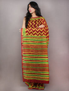 Maroon Yellow Green Hand Block Printed in Natural Colors Chanderi Saree - S03170774