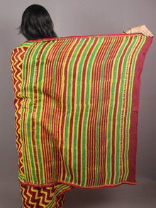 Maroon Yellow Green Hand Block Printed in Natural Colors Chanderi Saree - S03170774