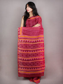 Maroon Pink Orange Hand Block Printed in Natural Colors Chanderi Saree - S03170777