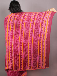 Maroon Pink Orange Hand Block Printed in Natural Colors Chanderi Saree - S03170777