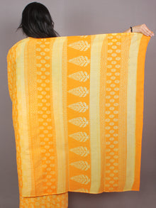 Yellow Beige Hand Block Printed in Natural Colors Cotton Mul Saree - S03170779