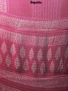 Rose Pink Beige Hand Block Printed Cotton Suit-Salwar Fabric With Chiffon Dupatta - S1628078