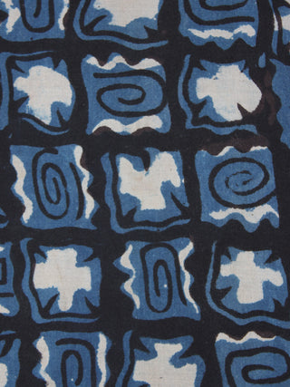 Black Indigo White Hand Block Printed Cotton Cambric Fabric Per Meter - F0916430