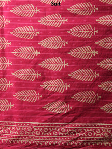 Rose Pink Beige Hand Block Printed Cotton Suit-Salwar Fabric With Chiffon Dupatta - S1628078
