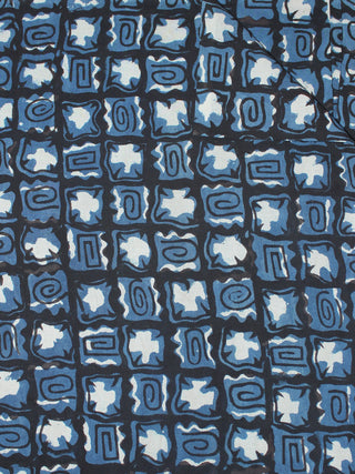 Black Indigo White Hand Block Printed Cotton Cambric Fabric Per Meter - F0916430