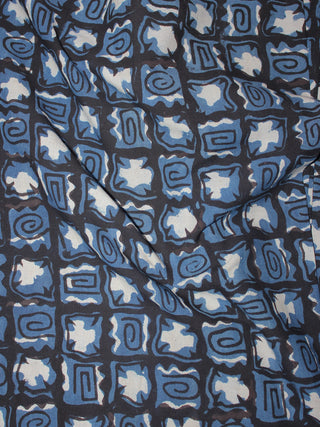 Black Indigo White Hand Block Printed Cotton Cambric Fabric Per Meter - F0916430