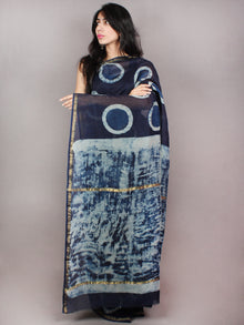 Indigo Ivory Hand Block Printed in Natural Colors Chanderi Saree - S03170783