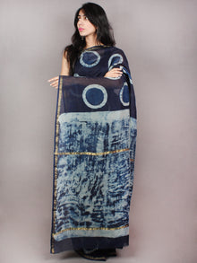 Indigo Ivory Hand Block Printed in Natural Colors Chanderi Saree - S03170783