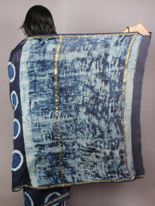 Indigo Ivory Hand Block Printed in Natural Colors Chanderi Saree - S03170783