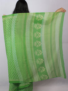 Mint Green White Hand Block Printed in Natural Colors Cotton Mul Saree - S03170785