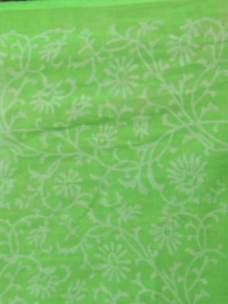 Mint Green White Hand Block Printed in Natural Colors Cotton Mul Saree - S03170785