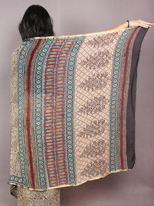 Ivory Black Blue Hand Block Printed in Natural Colors Chiffon Saree - S03170788