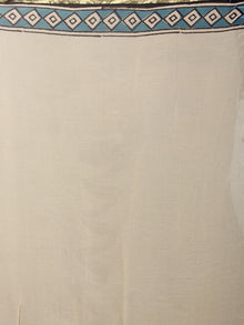 Ivory Black Blue Hand Block Printed in Natural Colors Chiffon Saree - S03170788