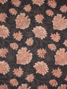 Black Beige Brown Hand Block Printed Cotton Cambric Fabric Per Meter - F0916431