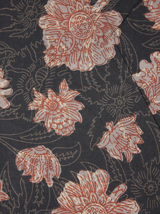 Black Beige Brown Hand Block Printed Cotton Cambric Fabric Per Meter - F0916431