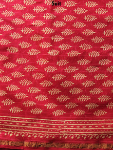 Deep Red Beige Hand Block Printed Chanderi Kurta-Salwar Fabric With Chanderi Dupatta - S1628079