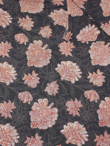 Black Beige Brown Hand Block Printed Cotton Cambric Fabric Per Meter - F0916431