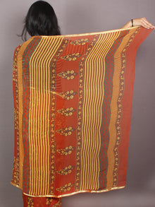 Orange Yellow Grey Hand Block Printed in Natural Colors Chiffon Saree - S03170790