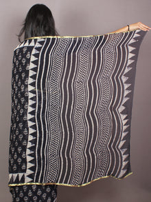 Black White Hand Block Printed in Natural Colors Chiffon Saree - S03170791