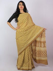 Mustard Yellow Ivory Hand Block Printed in Natural Colors Cotton Mul Saree - S03170792