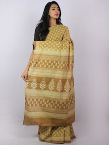 Mustard Yellow Ivory Hand Block Printed in Natural Colors Cotton Mul Saree - S03170792