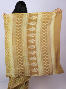 Mustard Yellow Ivory Hand Block Printed in Natural Colors Cotton Mul Saree - S03170792
