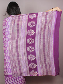 Purple White Hand Block Printed in Natural Colors Cotton Mul Saree - S03170796