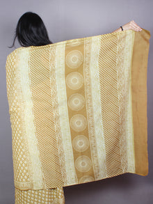 Goldenrod Yellow White Hand Block Printed in Natural Colors Cotton Mul Saree - S03170797