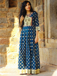 Indigo Garden - Hand Block Printed Long Angrakha Dress - D375F999