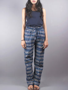 Indigo Hand Block Printed Elasticated Waist Trousers- T0317008
