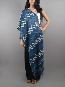 Indigo Bagru Hand Printed Handloom Cotton Stole- S6317008